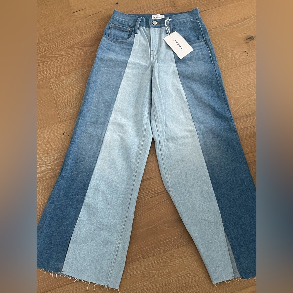 FRAME Two-Tone Blue Panel Wide-Leg Jeans